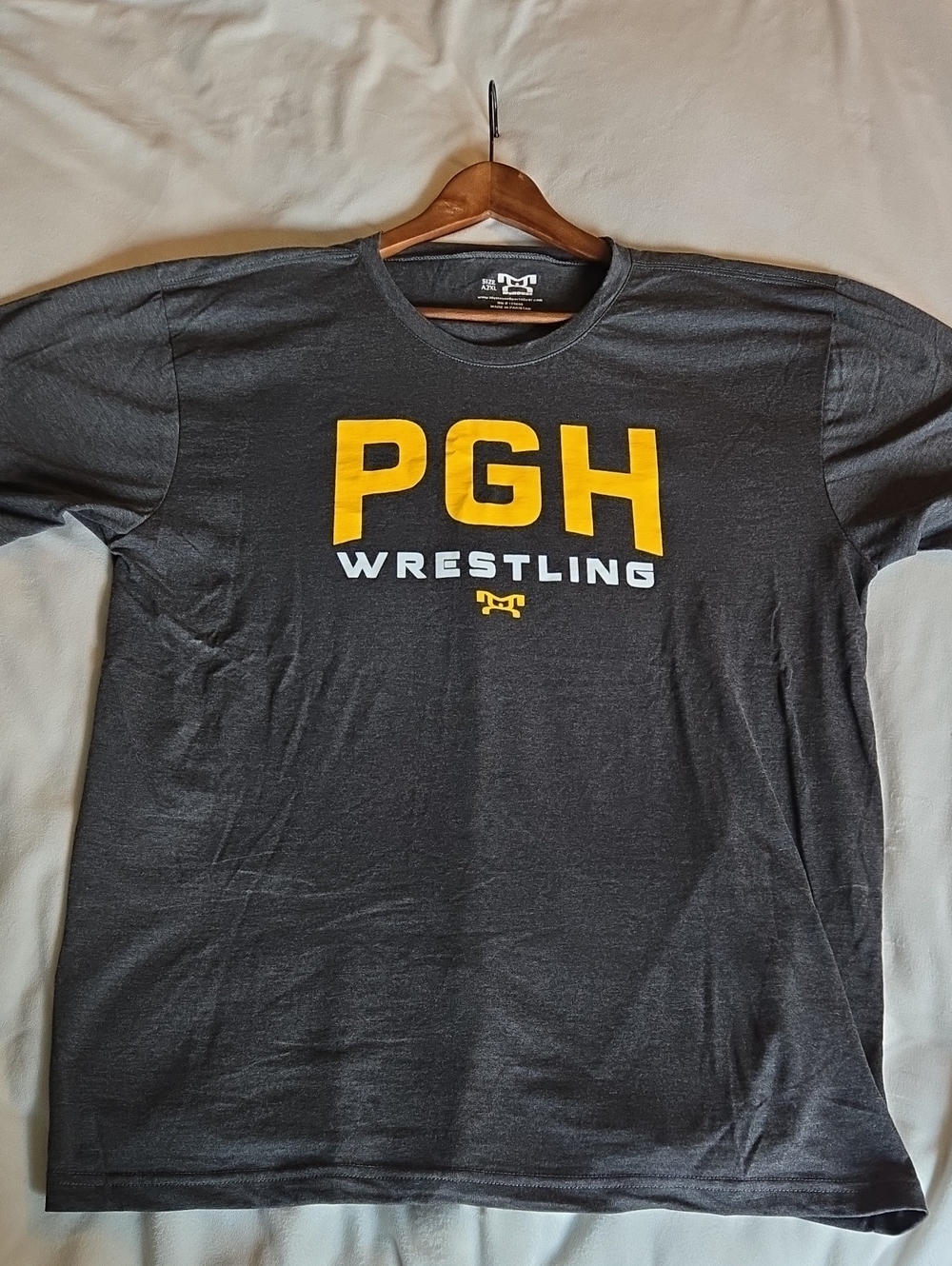 PGH Wrestling Short Sleeve Tee — Charcoal with Yellow Logo